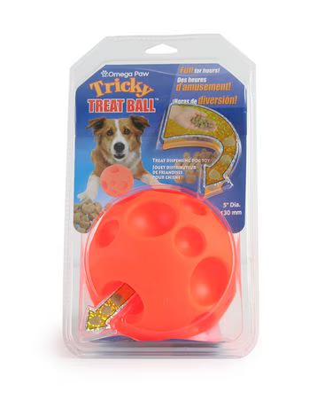 Omega Paw Small 2.8-Inch Tricky Treat Ball Dispensing Dog Toy Orange Small