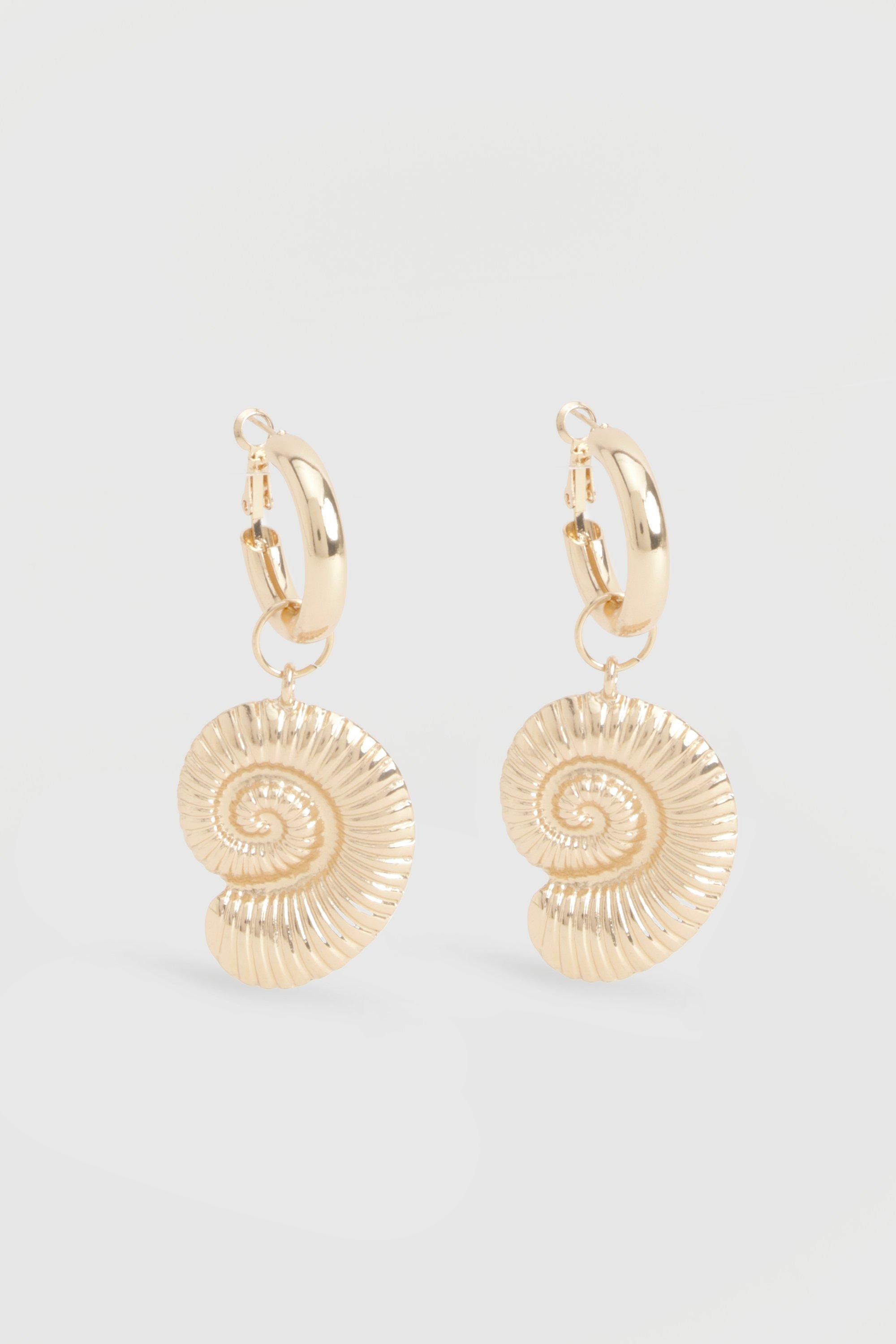 Gold Hoop Drop Shell Earrings