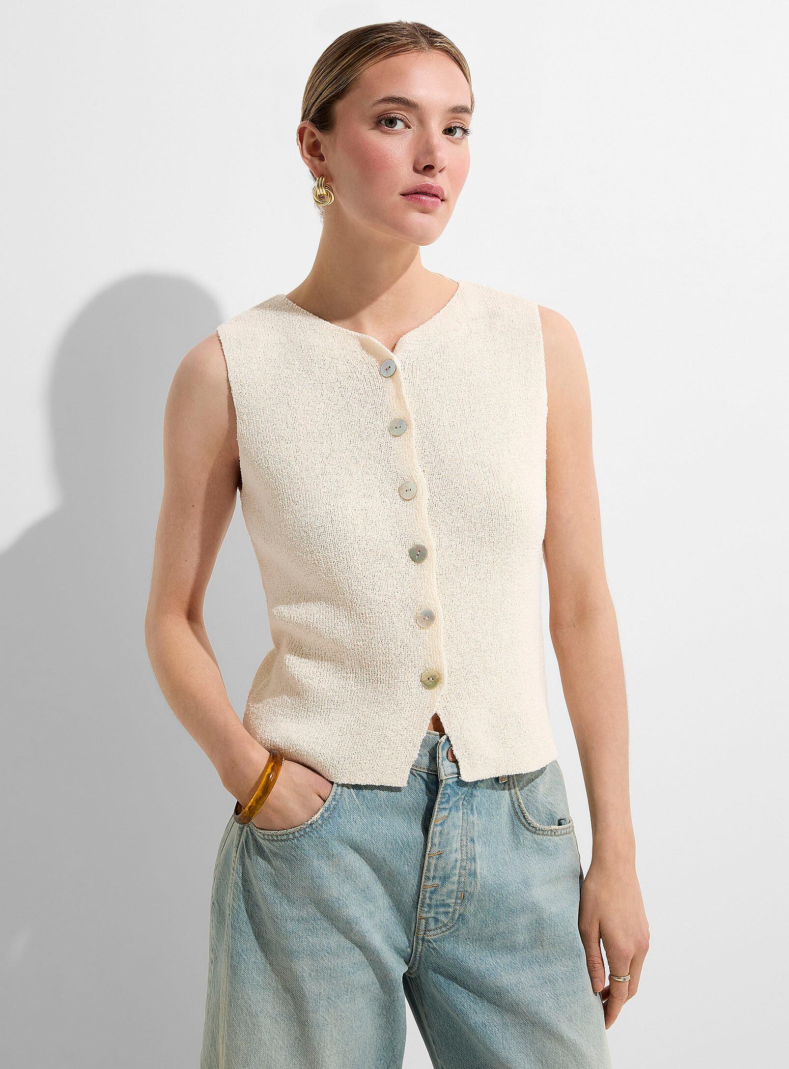 ICHI - Women's Pearly buttons terry knit vest